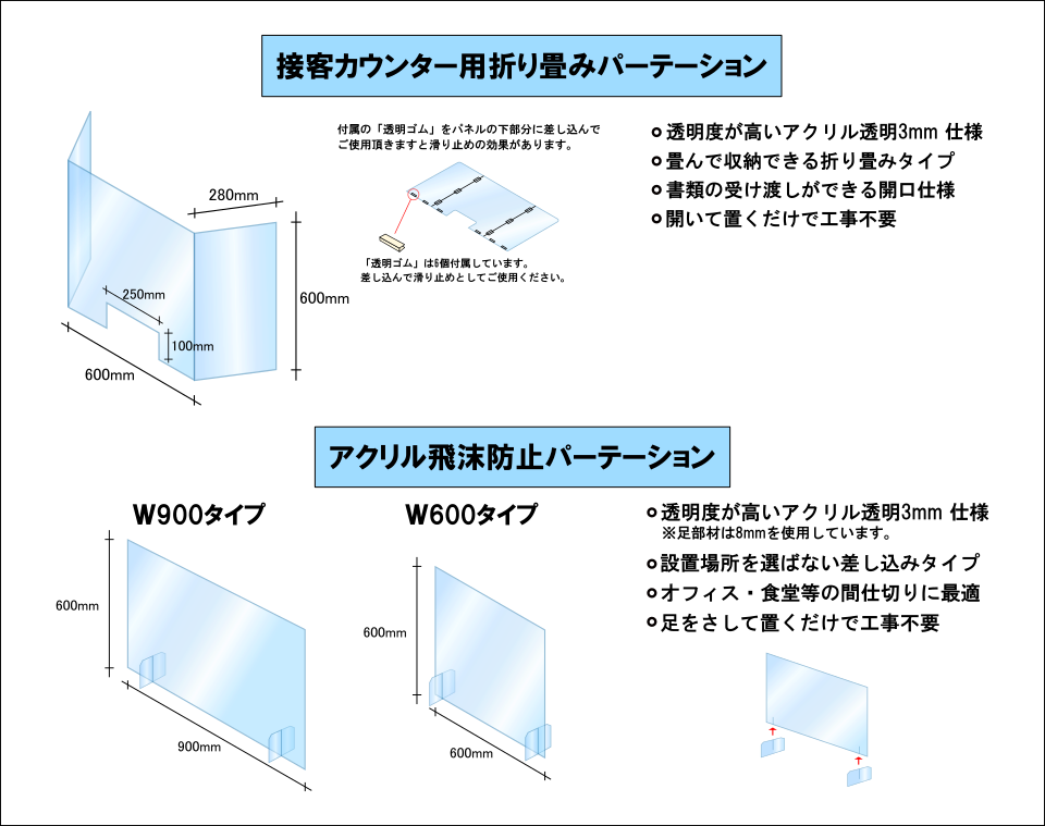 ウイルス飛散防止 アクリルパネル受付窓口 - 店舗用品